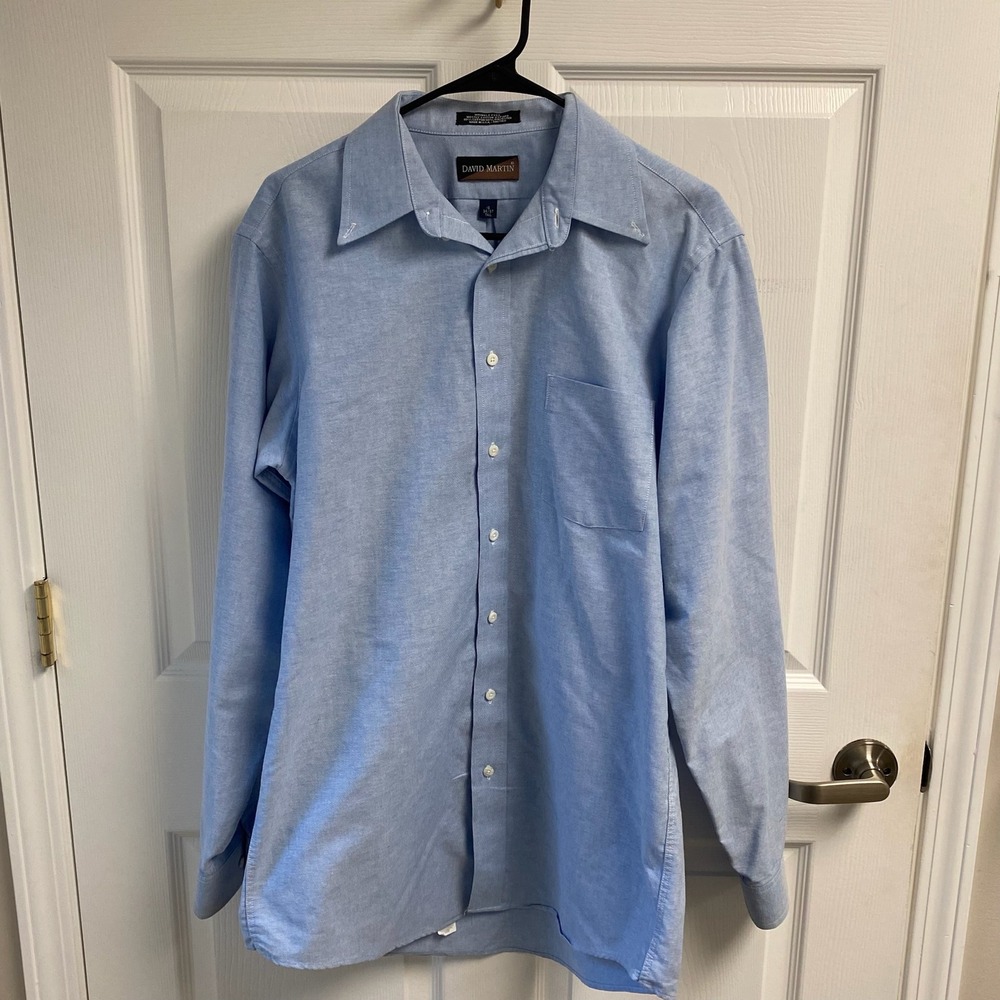 David Martin Oxford Shirt Mens 16 36/37 Tall Blue Excellent Wrinkle Free USA